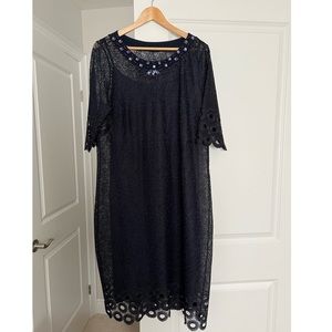 Beaded Navy Blue Lace Dress with Slip (included) - Size 16